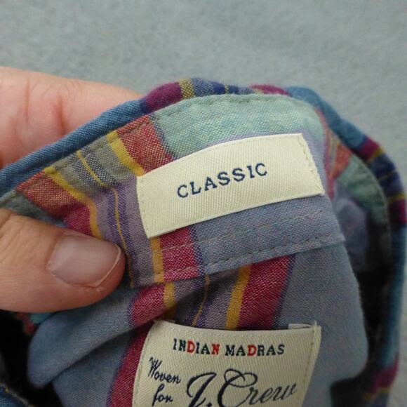 J Crew Shirt Mens Medium Button Up Indian Madras Plaid Blue Classic Cotton - Picture 5 of 9